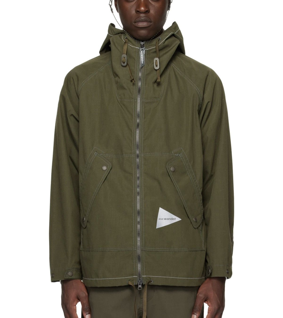 image of And Wander Tough Kevlar Hooded Jacket Olive Green, Men's (Size Large)