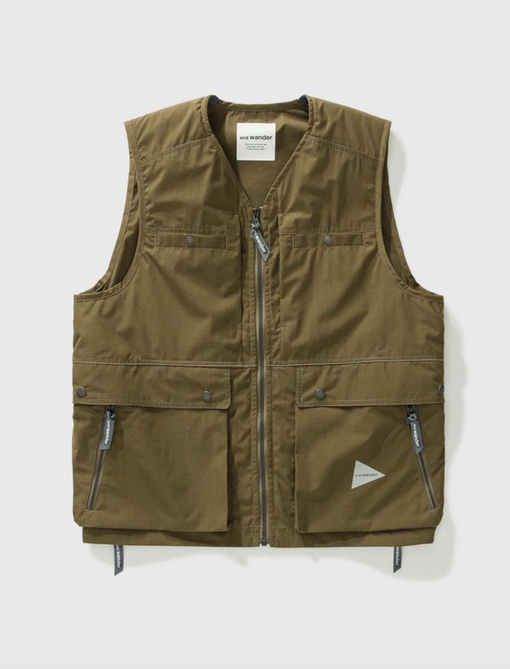 image of And Wander Tough Kevlar Cargo Vest Olive Green, Men's (Size Large)