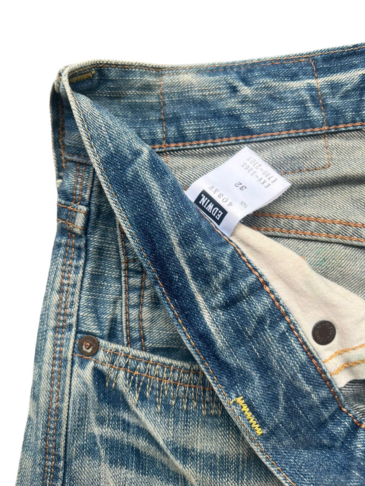 Edwin × Vintage Vintage Edwin Japan PatchWork Distressed Denim Jeans 35x31 Size US 35 - 15 Thumbnail