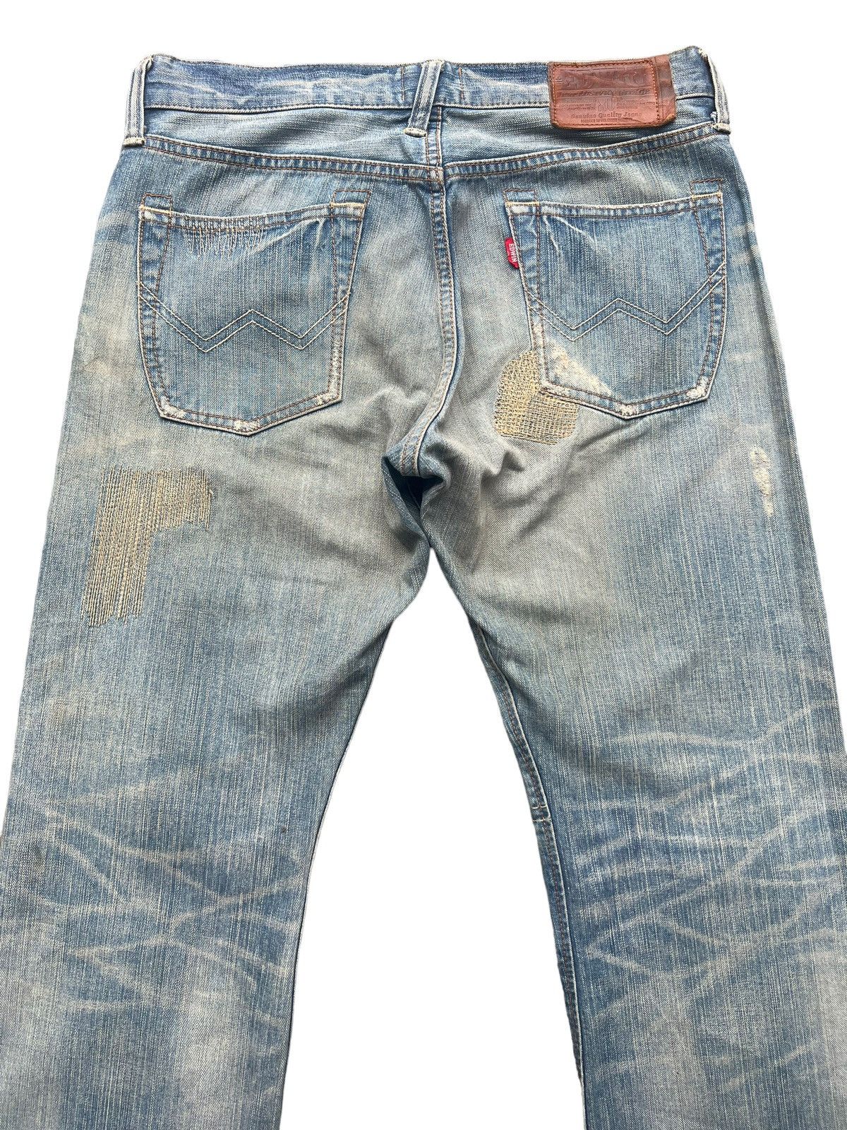 Edwin × Vintage Vintage Edwin Japan PatchWork Distressed Denim Jeans 35x31 Size US 35 - 8 Thumbnail