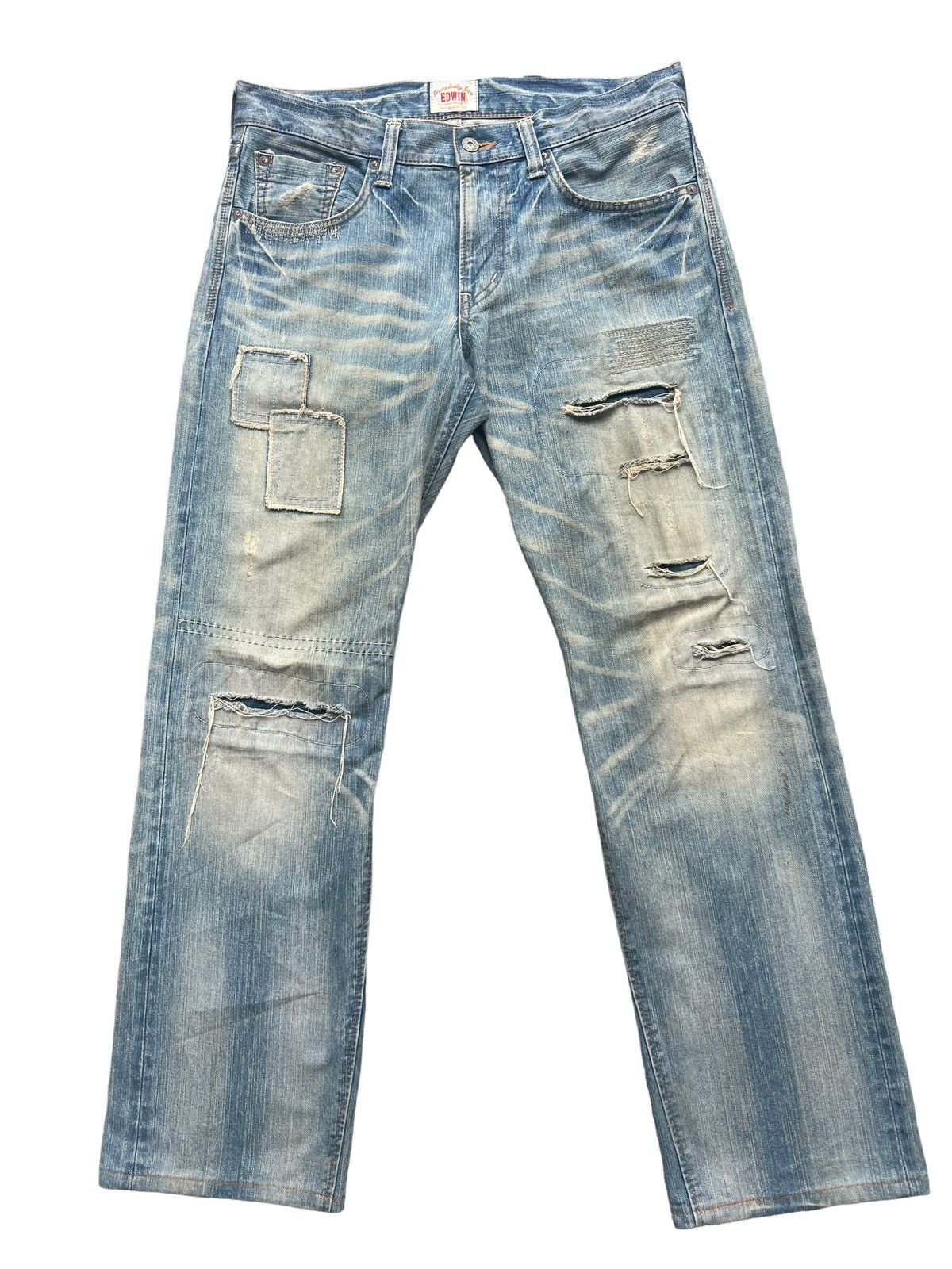 Edwin × Vintage Vintage Edwin Japan PatchWork Distressed Denim Jeans 35x31 Size US 35 - 3 Thumbnail