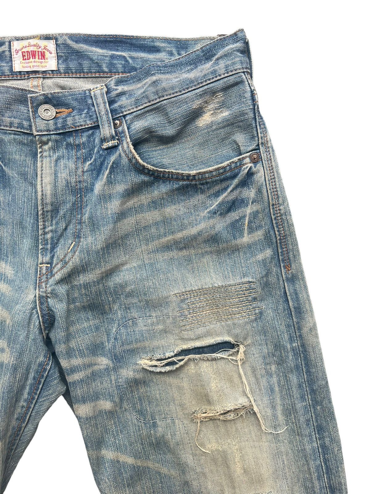 Edwin × Vintage Vintage Edwin Japan PatchWork Distressed Denim Jeans 35x31 Size US 35 - 10 Thumbnail