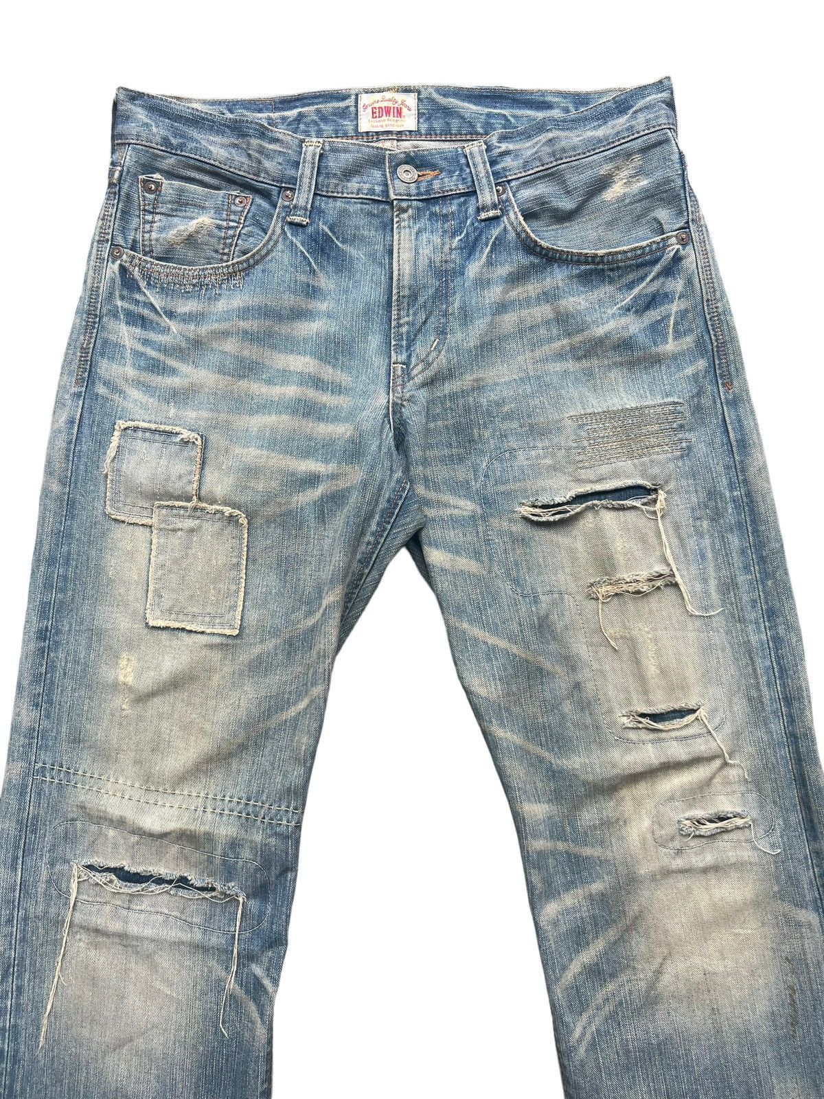Edwin × Vintage Vintage Edwin Japan PatchWork Distressed Denim Jeans 35x31 Size US 35 - 7 Thumbnail