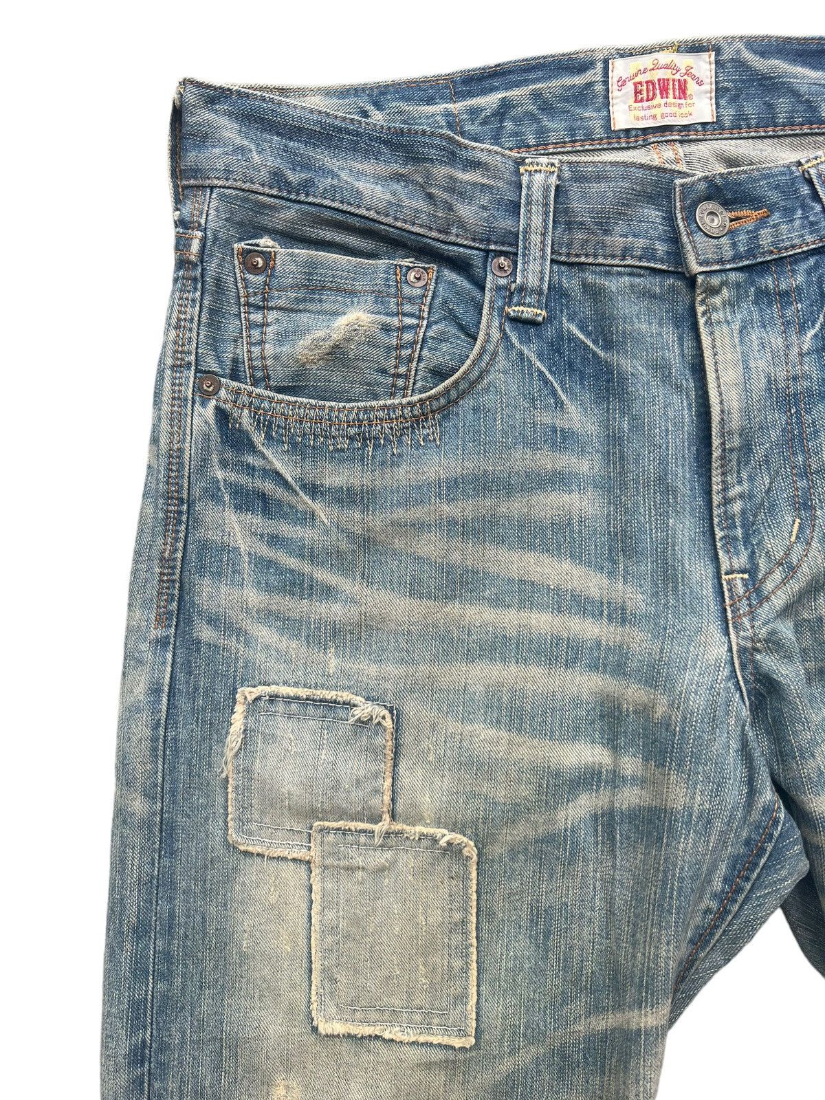 Edwin × Vintage Vintage Edwin Japan PatchWork Distressed Denim Jeans 35x31 Size US 35 - 9 Thumbnail