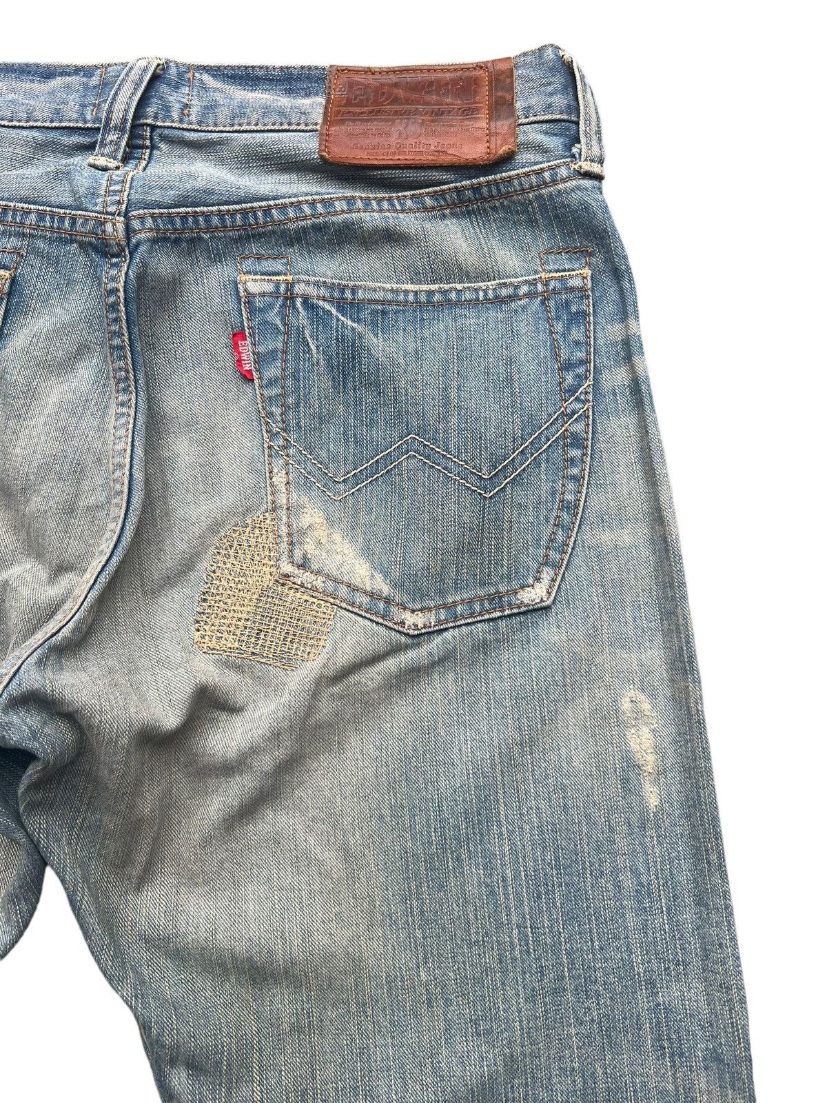 Edwin × Vintage Vintage Edwin Japan PatchWork Distressed Denim Jeans 35x31 Size US 35 - 12 Thumbnail