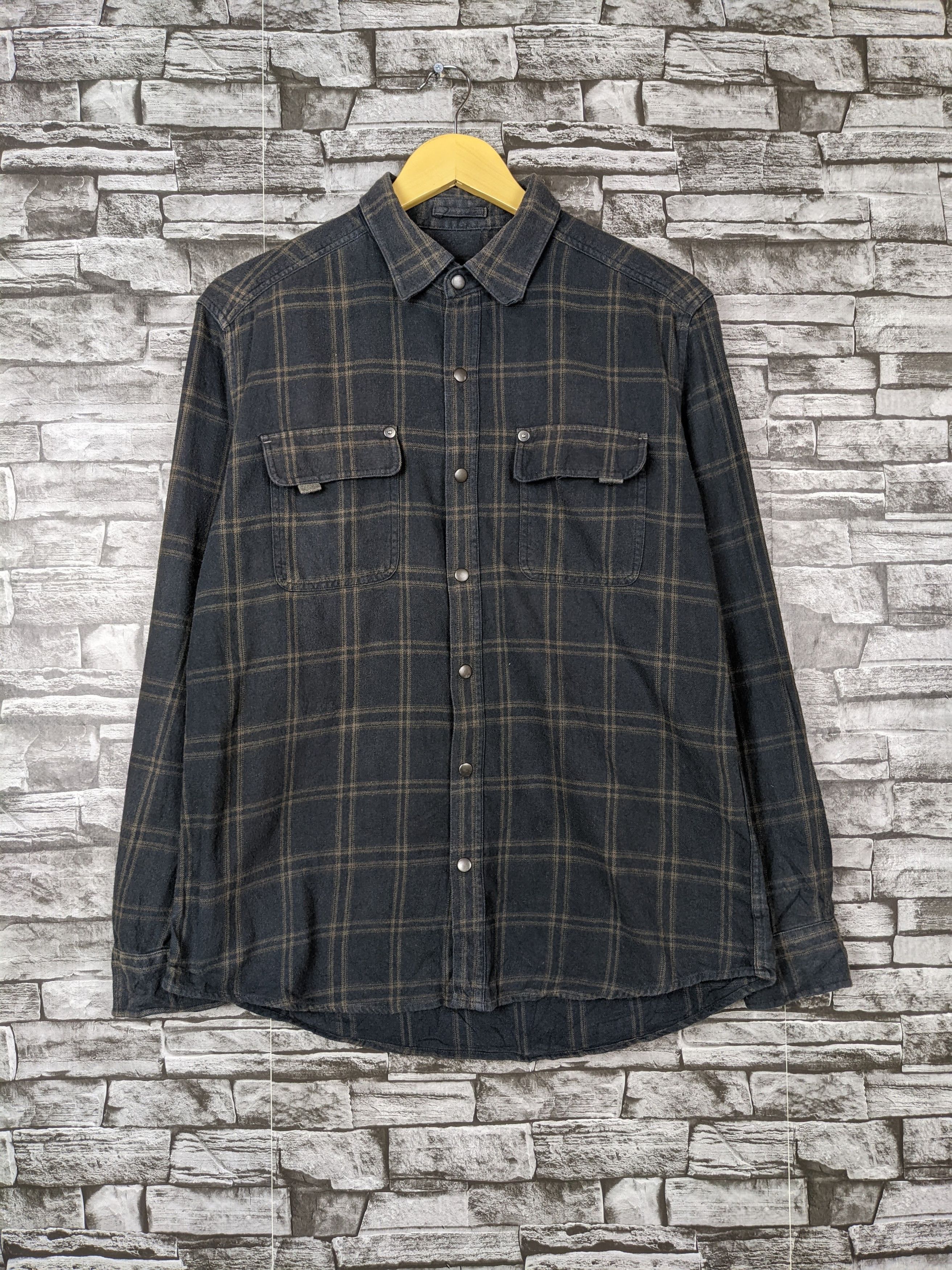 image of Designer Vintage Steelo Check Flannel Oxford Shirt Button Ups in Grey, Men's (Size Large)