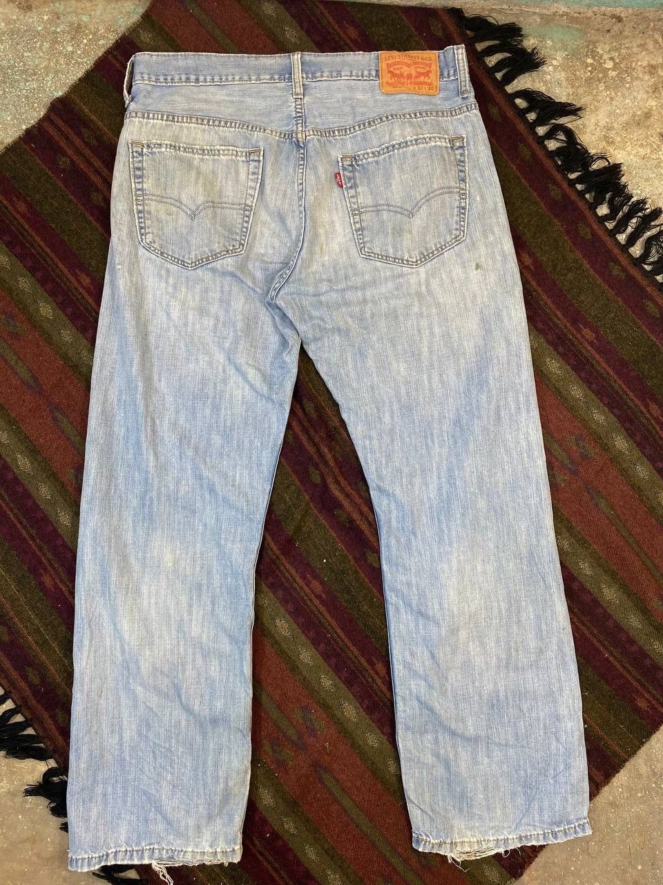 image of Distressed Denim x Levis 569 Loose Straight Fit Denim Distressed Style in Light Blue (Size 35)