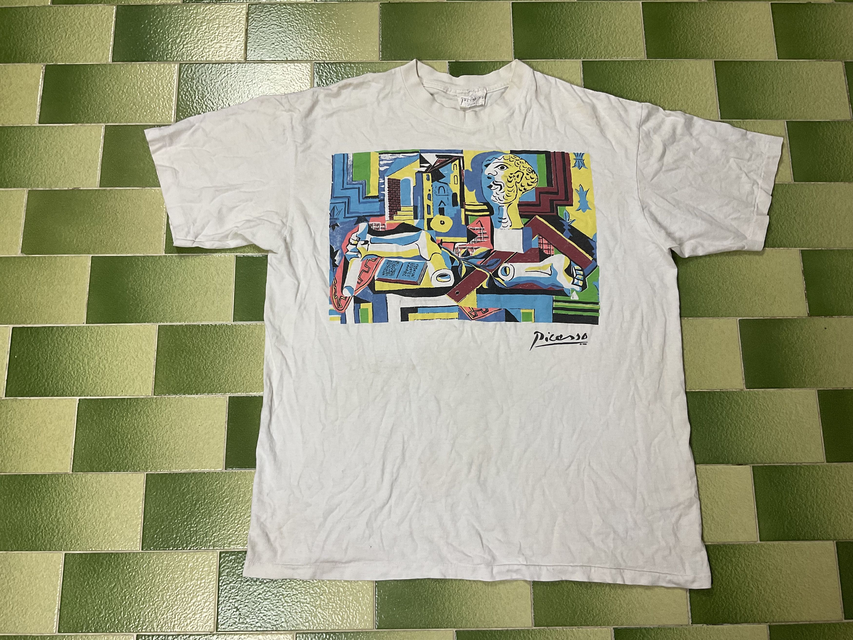 image of Picasso Artwork T-Shirt Single Stitch Size XL in White, Men's