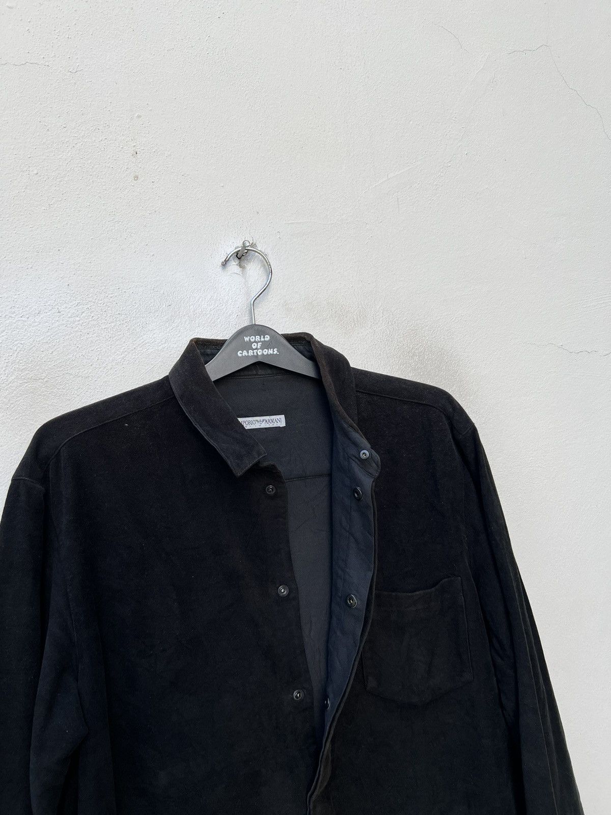 Emporio Armani VTG 90s Emporio Armani Sun Fade Black Moleskin Cotton Shirt Size US L / EU 52-54 / 3 - 12 Thumbnail