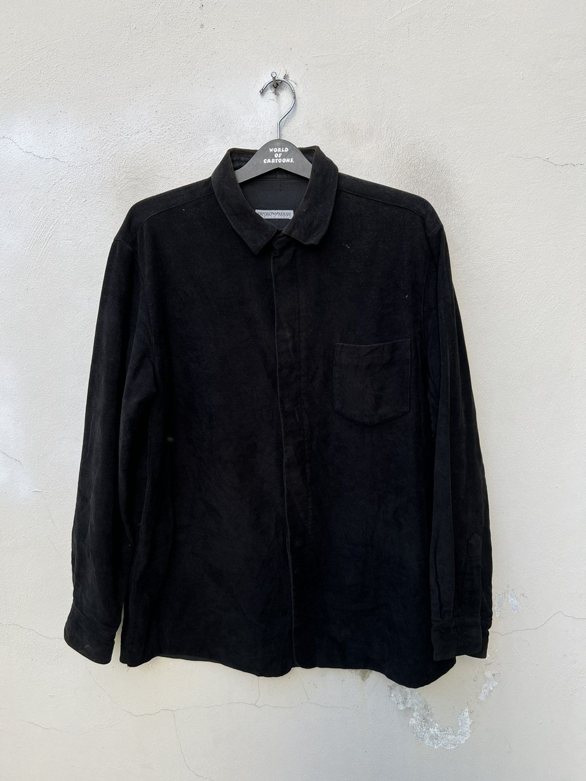 Emporio Armani VTG 90s Emporio Armani Sun Fade Black Moleskin Cotton Shirt Size US L / EU 52-54 / 3 - 6 Thumbnail