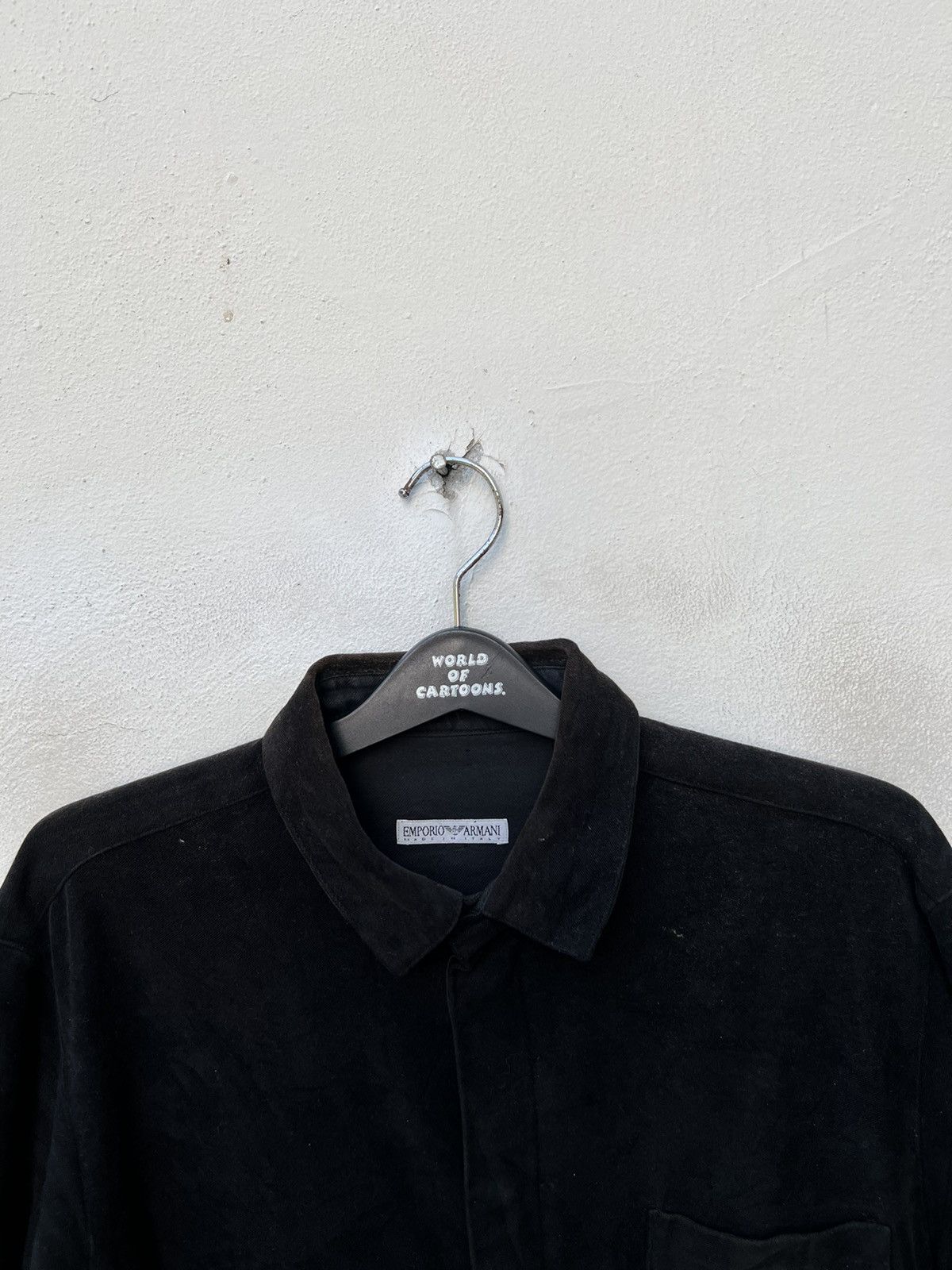 Emporio Armani VTG 90s Emporio Armani Sun Fade Black Moleskin Cotton Shirt Size US L / EU 52-54 / 3 - 7 Thumbnail