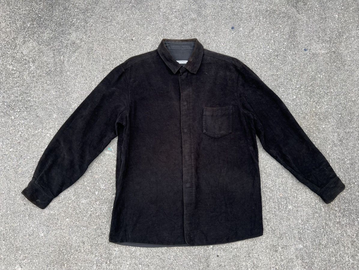 Emporio Armani VTG 90s Emporio Armani Sun Fade Black Moleskin Cotton Shirt Size US L / EU 52-54 / 3 - 1 Thumbnail