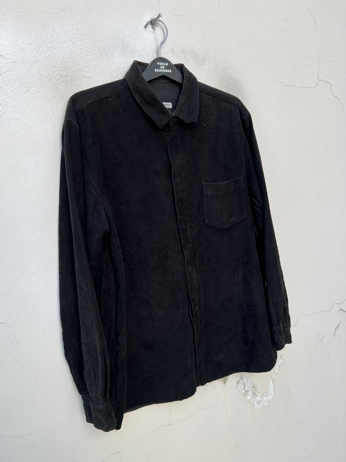 Emporio Armani VTG 90s Emporio Armani Sun Fade Black Moleskin Cotton Shirt Size US L / EU 52-54 / 3 - 10 Thumbnail