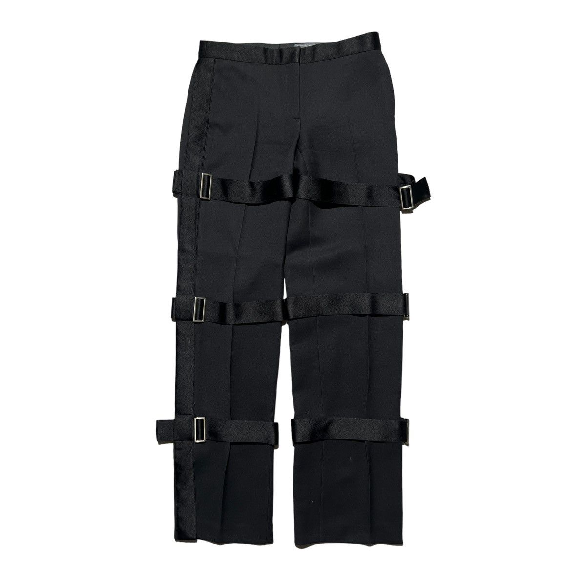 image of Alexander Mcqueen $1.5K Belted Leg Satin Trim Pants in Black, Men's (Size 32)