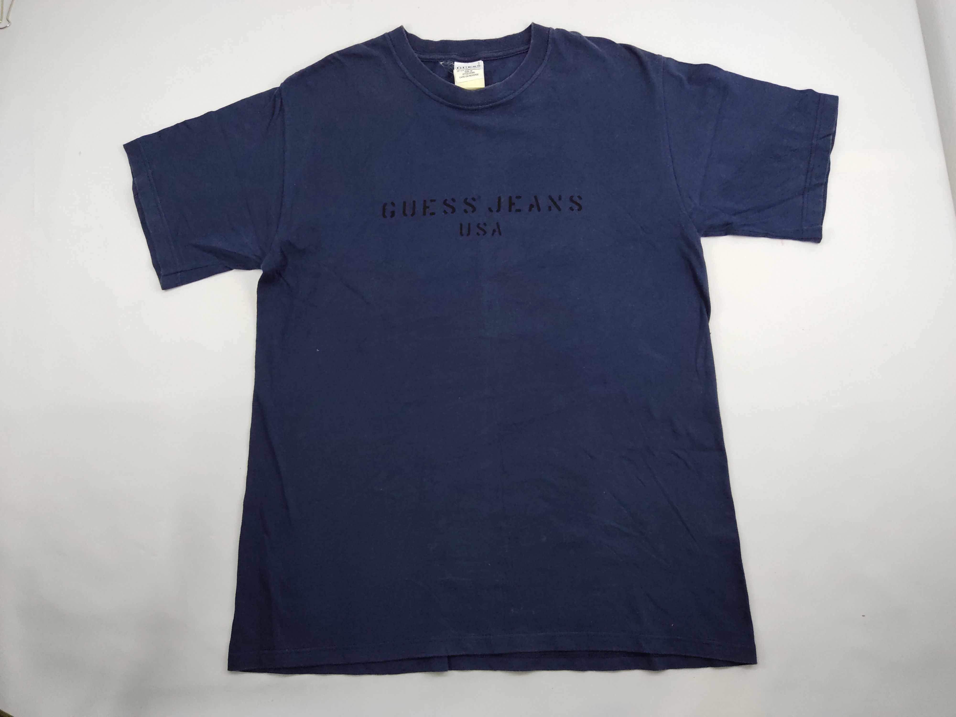image of Guess Jeans Usa Navy Blue T-Shirt Big Logo, Men's (Size Medium)