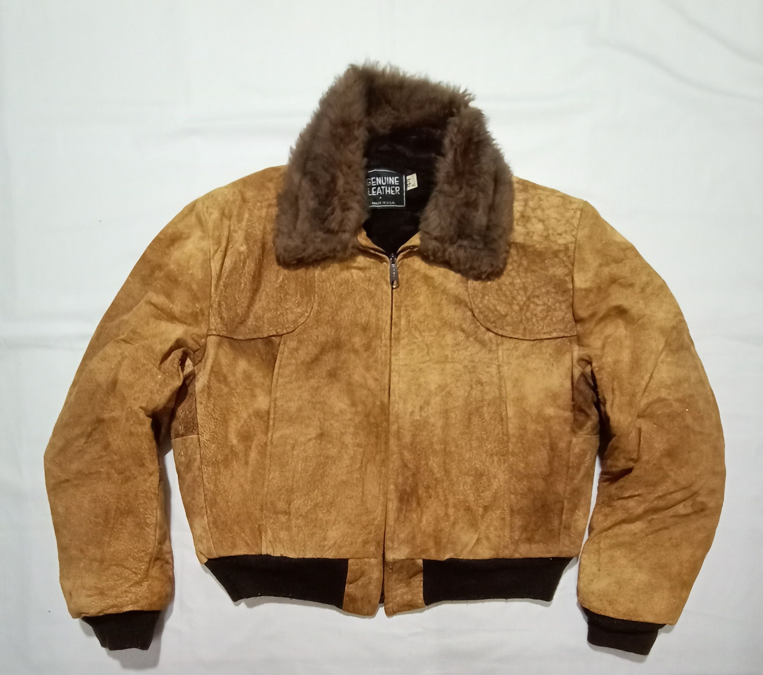 Genuine Leather × Vintage 70s 80s Genuine Leather Sherpa Jacket Made In USA Military Size US M / EU 48-50 / 2 - 1 Thumbnail