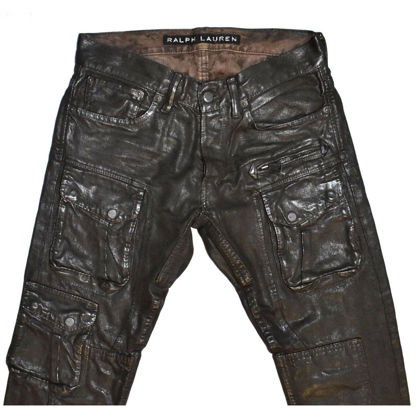 A8 RALPH LAUREN Black Label Waxed Cotton Moto Jeans Sz 28x30