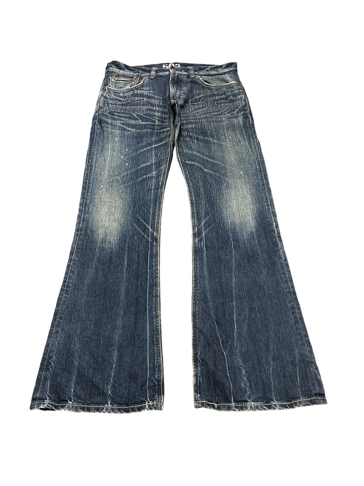 Japanese Brand FLARED🔥EDWIN 503 BLUE TRIP DISTRESSED DENIM PANTS Size US 34 / EU 50 - 2 Thumbnail