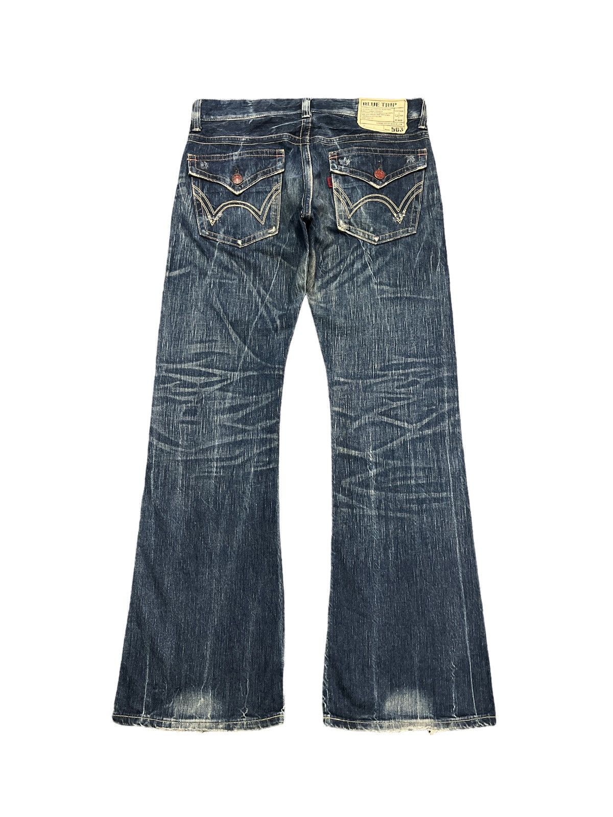 Japanese Brand FLARED🔥EDWIN 503 BLUE TRIP DISTRESSED DENIM PANTS Size US 34 / EU 50 - 6 Thumbnail
