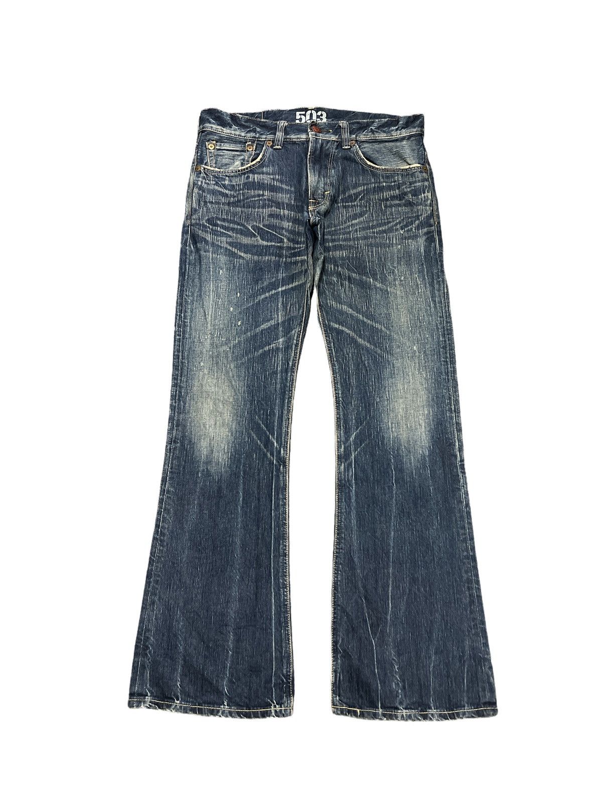 Japanese Brand FLARED🔥EDWIN 503 BLUE TRIP DISTRESSED DENIM PANTS Size US 34 / EU 50 - 1 Thumbnail