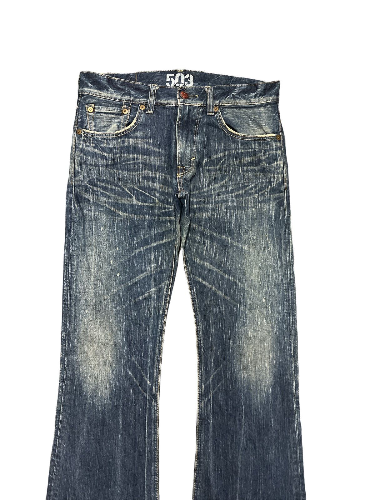 Japanese Brand FLARED🔥EDWIN 503 BLUE TRIP DISTRESSED DENIM PANTS Size US 34 / EU 50 - 3 Thumbnail