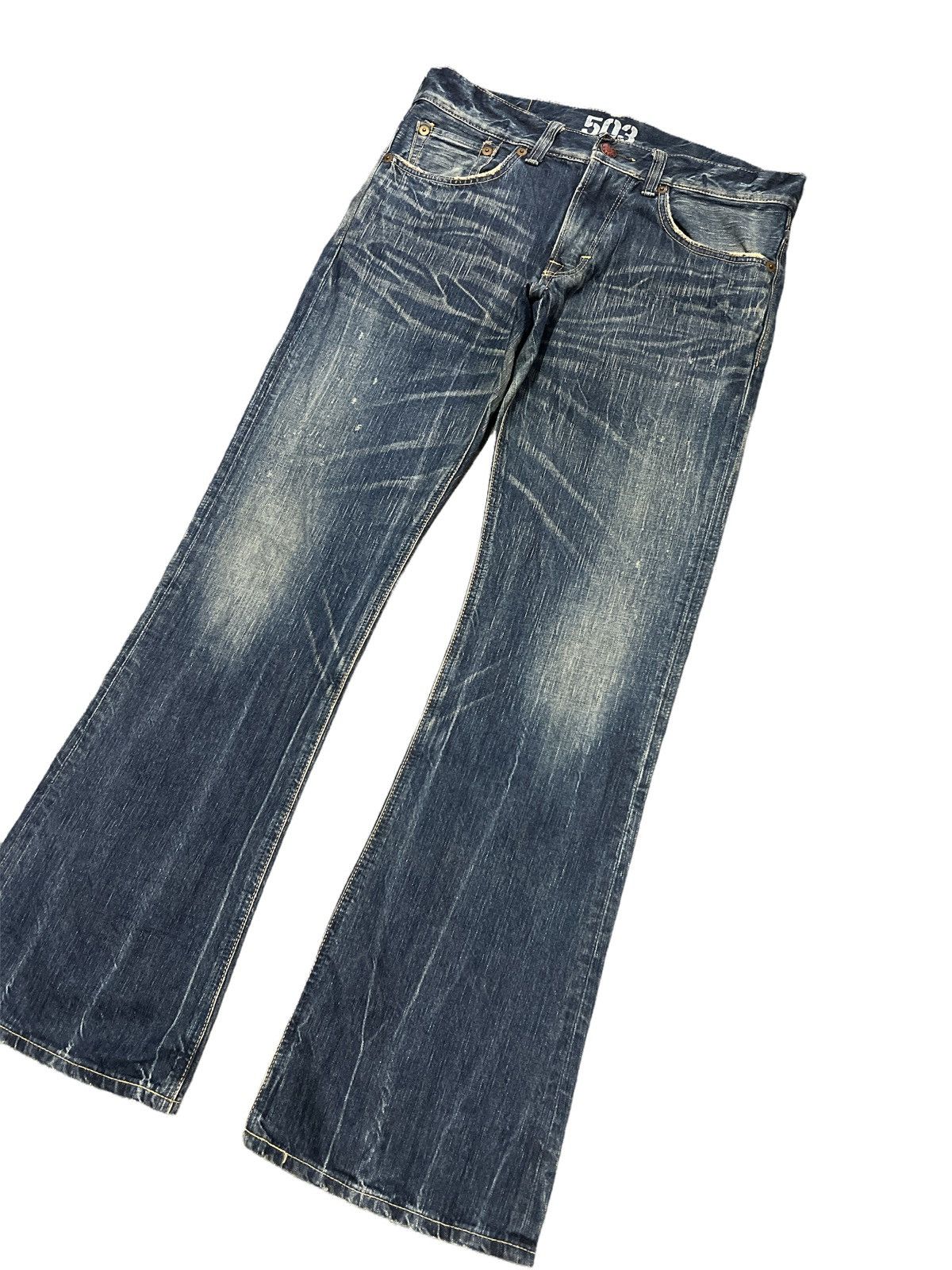 Japanese Brand FLARED🔥EDWIN 503 BLUE TRIP DISTRESSED DENIM PANTS Size US 34 / EU 50 - 4 Thumbnail