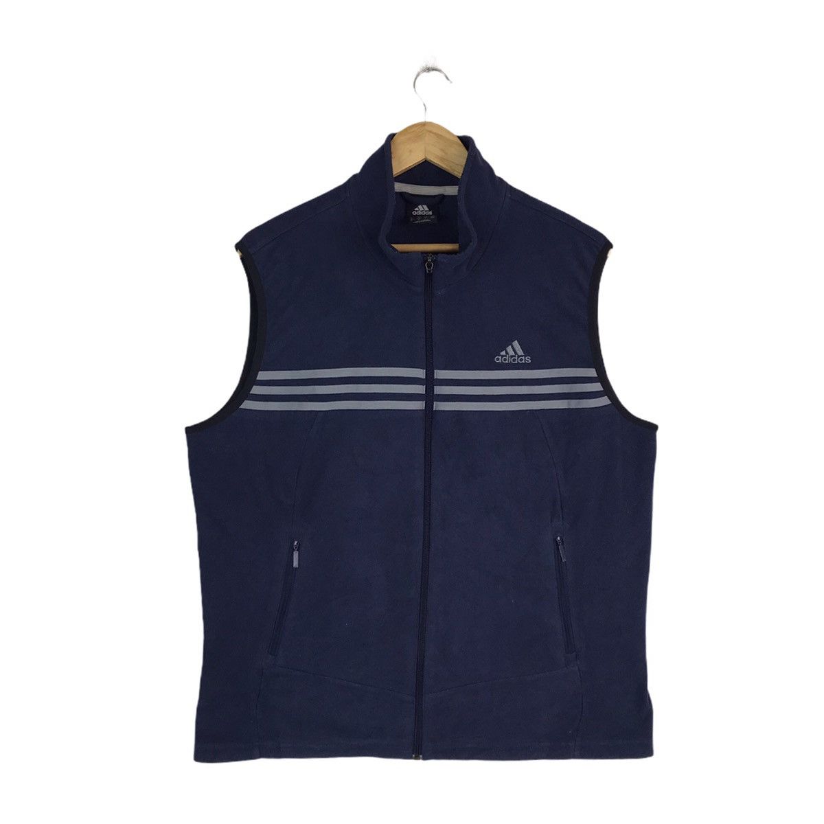 Adidas Adidas Three Stripe Sleeveless Fleece Zipper Vest Size US M / EU 48-50 / 2 - 1 Thumbnail