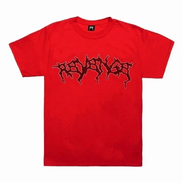 image of Revenge Red Lightning Rhinestone Tee, Men's (Size Small)
