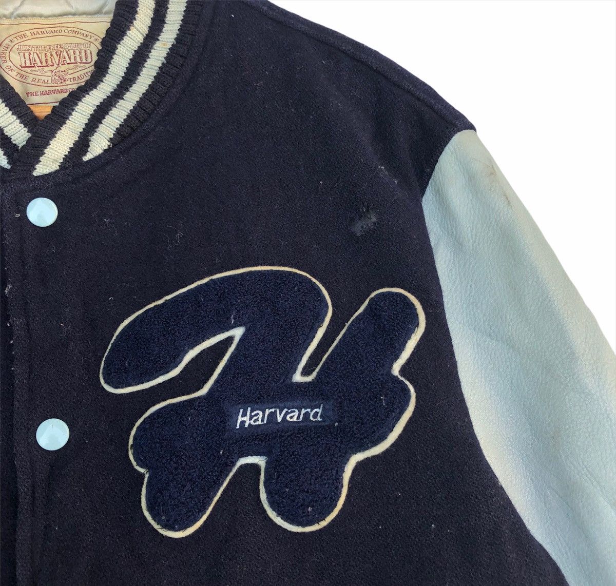 Vintage ⚡️HARVARD UNIVERSITY Varsity Leather Jacket Size US L / EU 52-54 / 3 - 5 Thumbnail