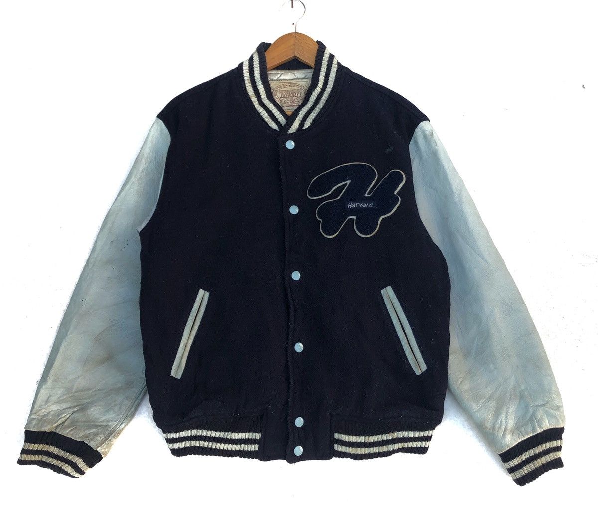 Vintage ⚡️HARVARD UNIVERSITY Varsity Leather Jacket Size US L / EU 52-54 / 3 - 1 Thumbnail