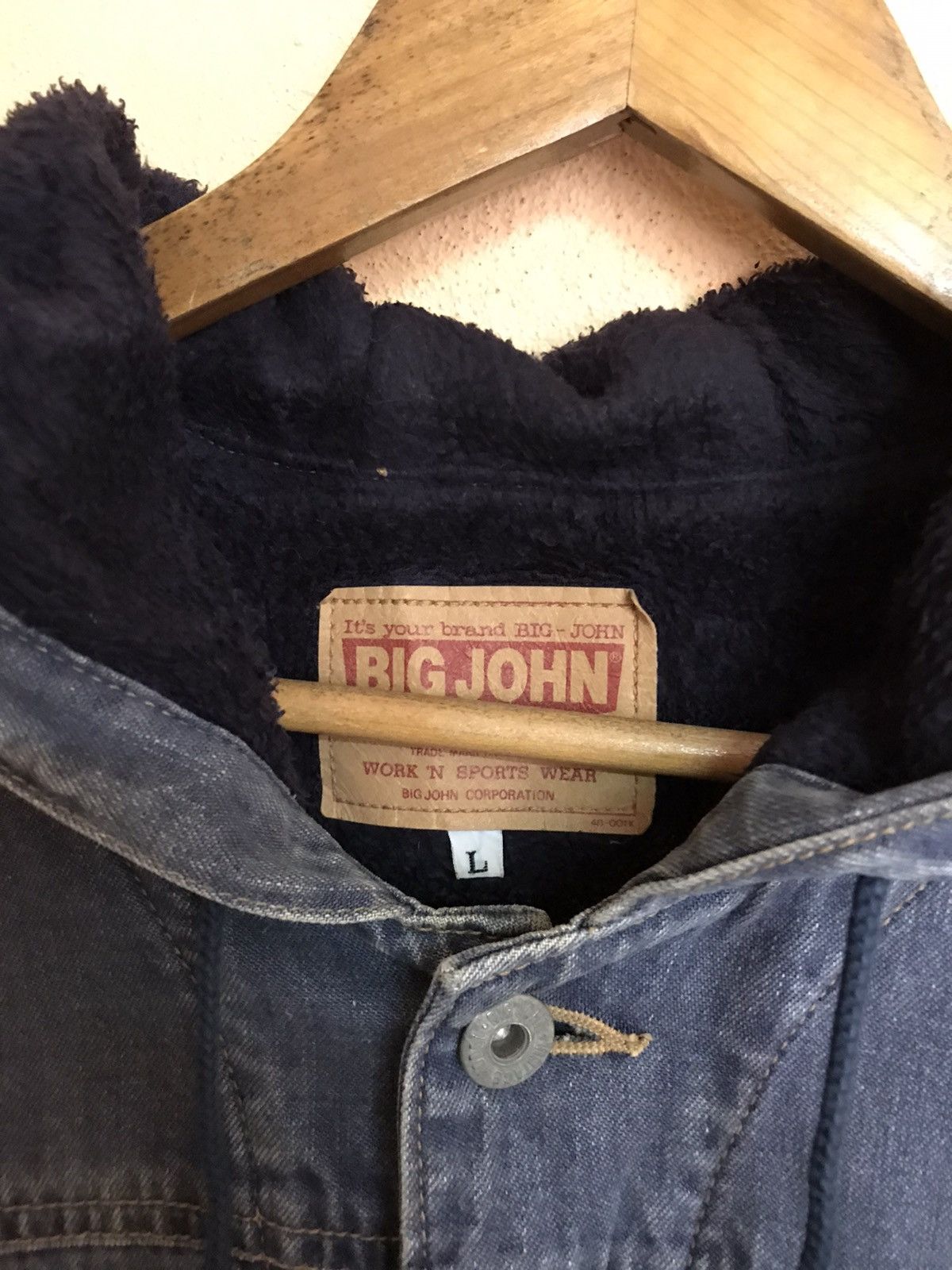 Big John × Vintage VINTAGE BIG JOHN DENIM HOODIE SHERPA JACKET WORKWEAR Size US M / EU 48-50 / 2 - 5 Thumbnail
