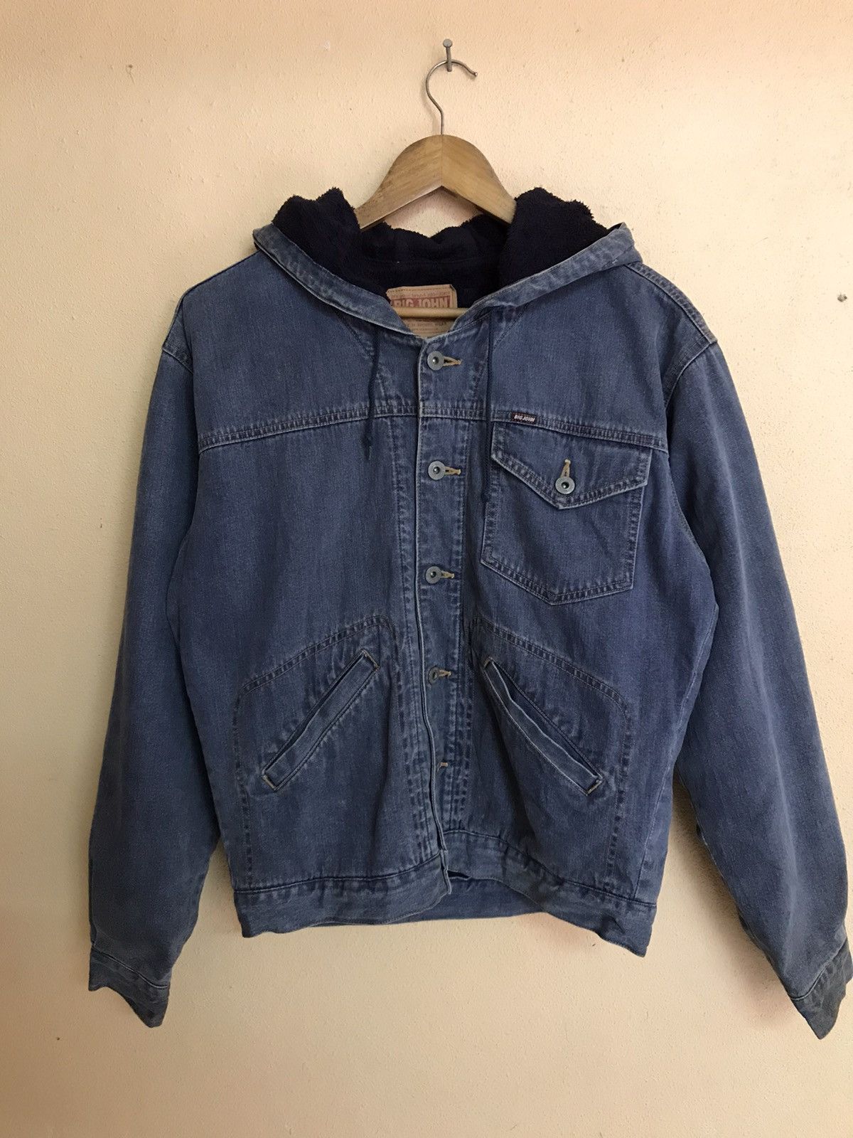 Big John × Vintage VINTAGE BIG JOHN DENIM HOODIE SHERPA JACKET WORKWEAR Size US M / EU 48-50 / 2 - 1 Thumbnail