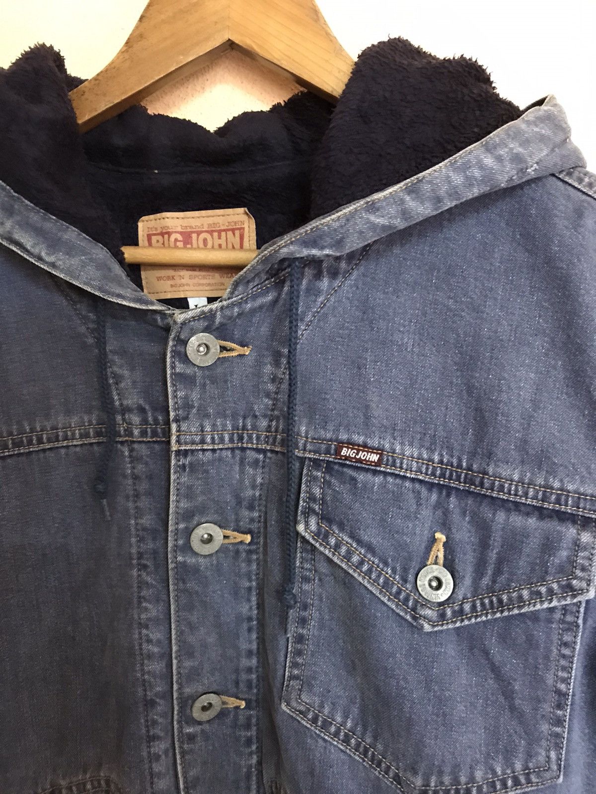 Big John × Vintage VINTAGE BIG JOHN DENIM HOODIE SHERPA JACKET WORKWEAR Size US M / EU 48-50 / 2 - 6 Thumbnail