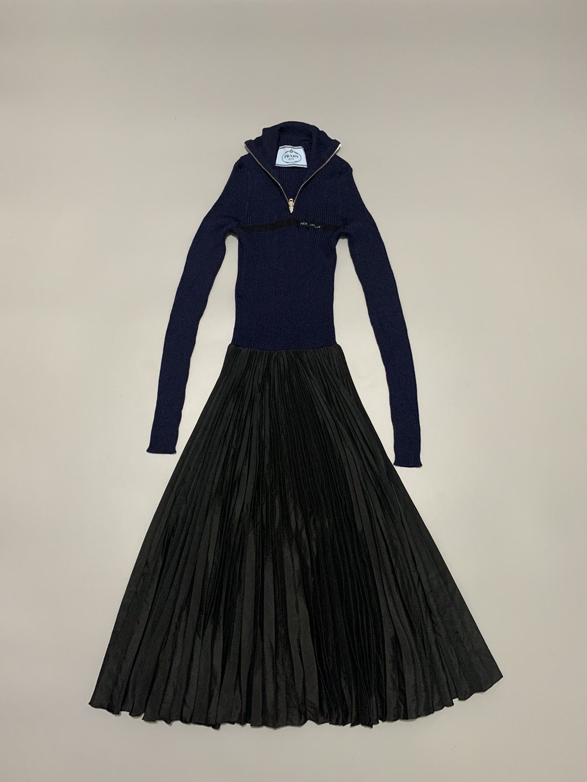 image of S/s 2019- Prada- Pleated Maxi Dress in Blue Navy Black, Women's (Size XS)