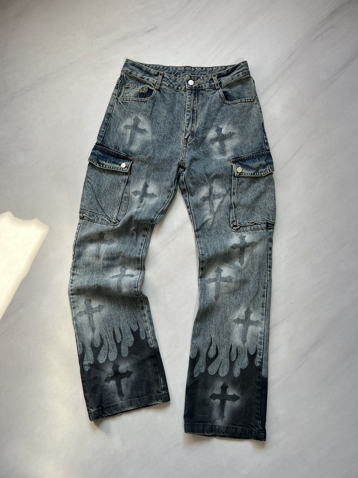 Japanese Brand × Vintage Vintage Y2K Crazy Cargo Jeans Pants Size US 29 - 1 Thumbnail