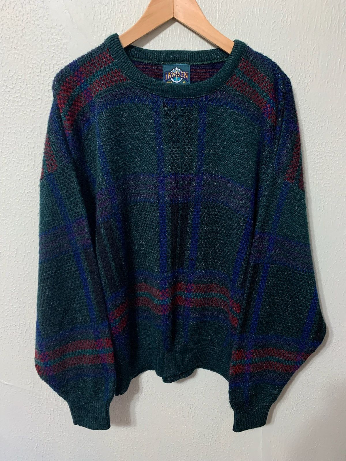 Vintage Vintage Green Tartan Knit Sweater Size US XL / EU 56 / 4 - 1 Thumbnail