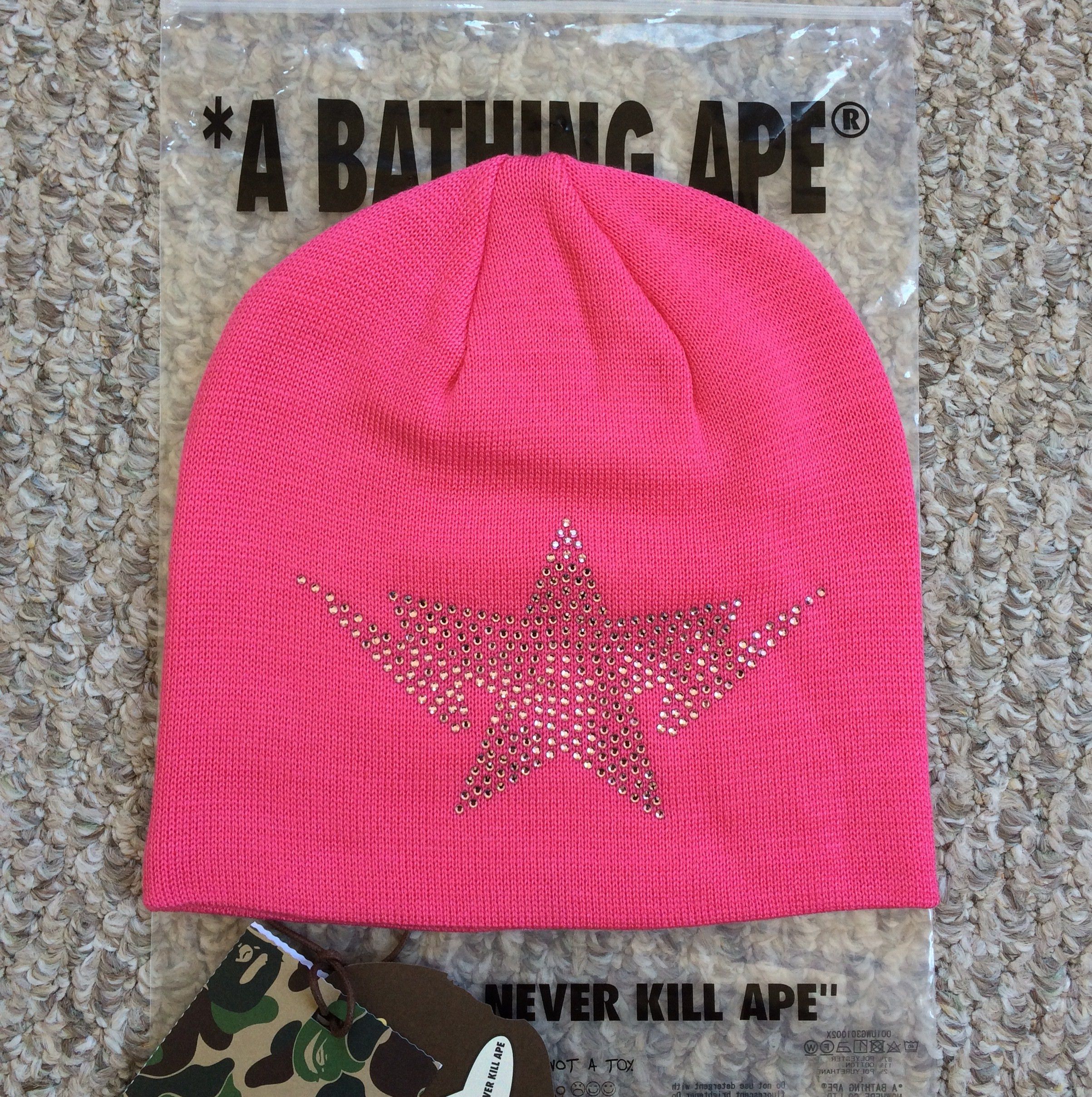 image of NWT F/w 2006 Bapesta Star Swarovski Beanie in Pink, Men's