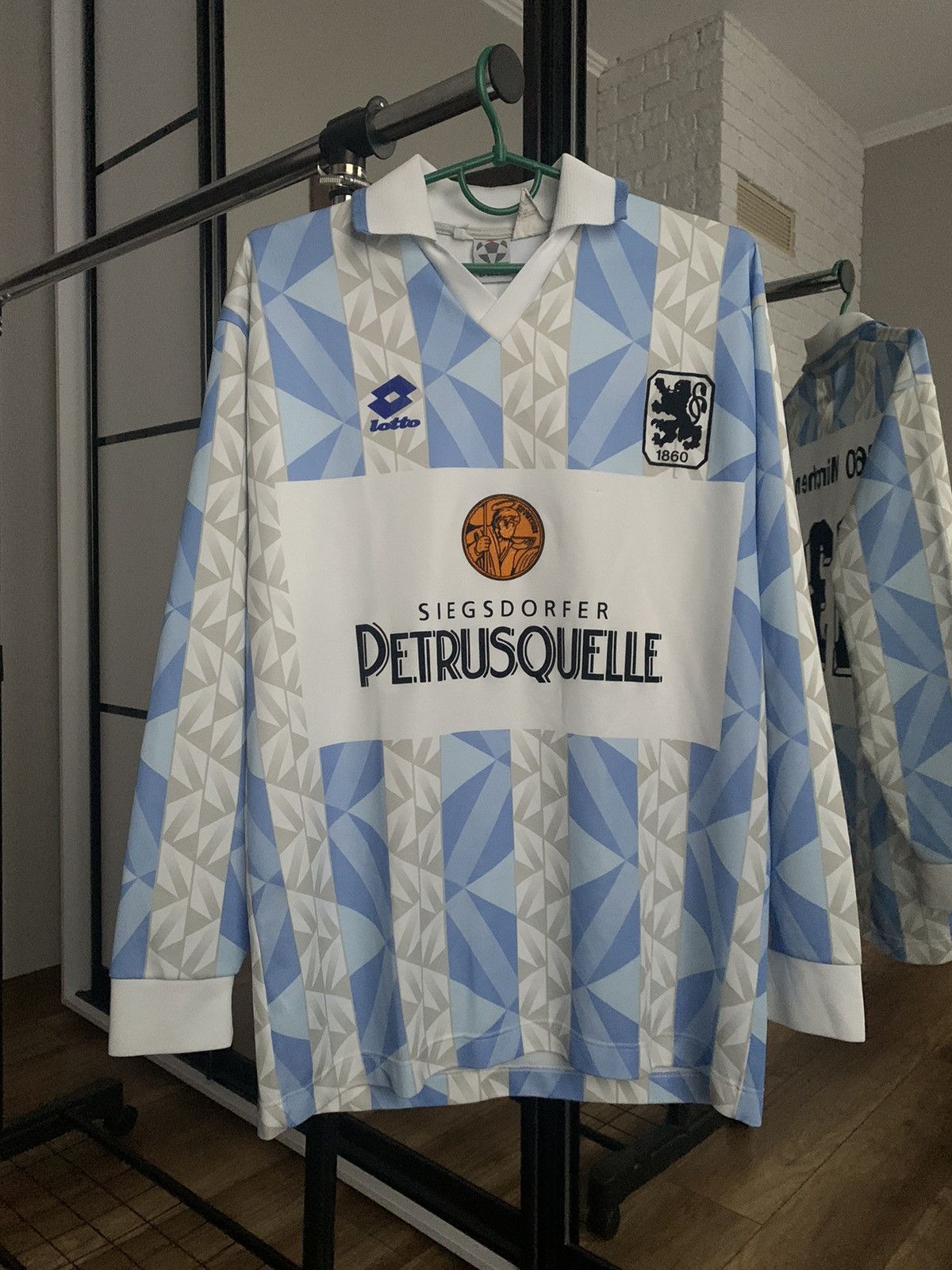 image of 1992/1994 Lotto 1860 Munich Long Sleeve Home Jersey Vintage in White/Black, Men's (Size XL)