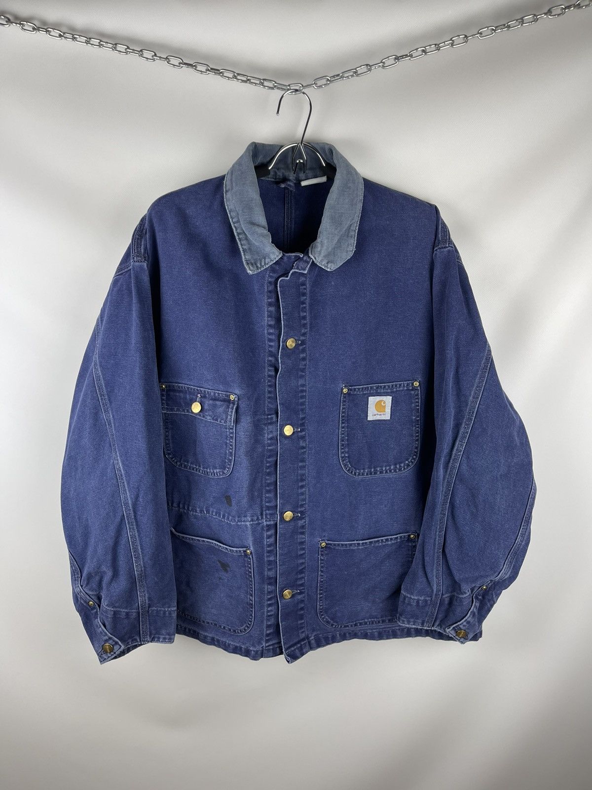 image of Carhartt Wip Vintage Used Denim Work Jacket Corduroy Collar in Blue, Men's (Size XL)