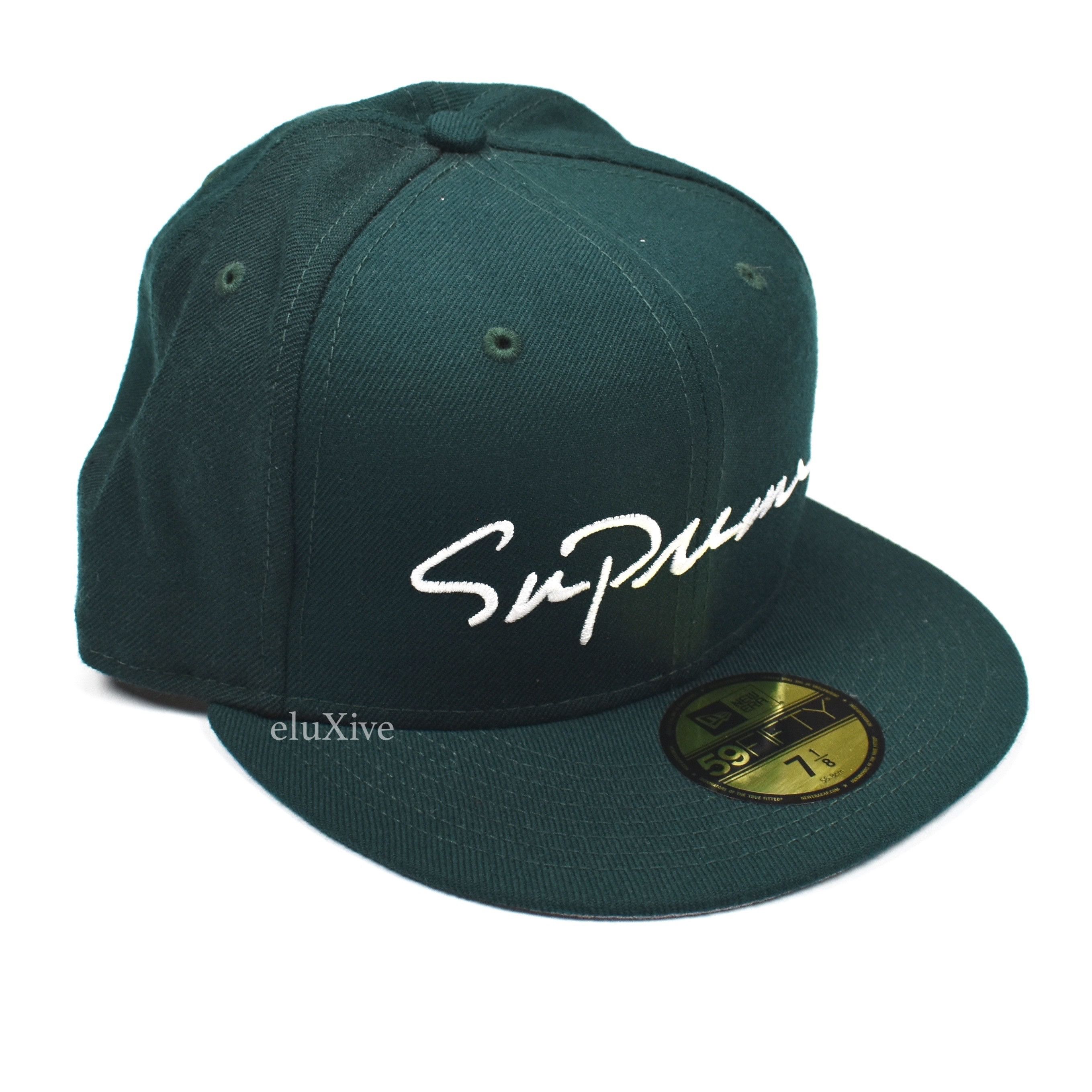 Supreme Classic Script Logo Fitted Hat Dark Green FW18 DS | Grailed