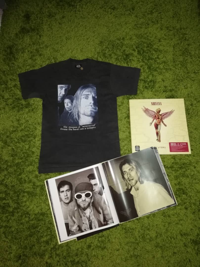 image of Band Tees x Nirvana 90's Nirvana In Utero Tshirt + Original Cds + Poster in Black, Men's (Size Smal