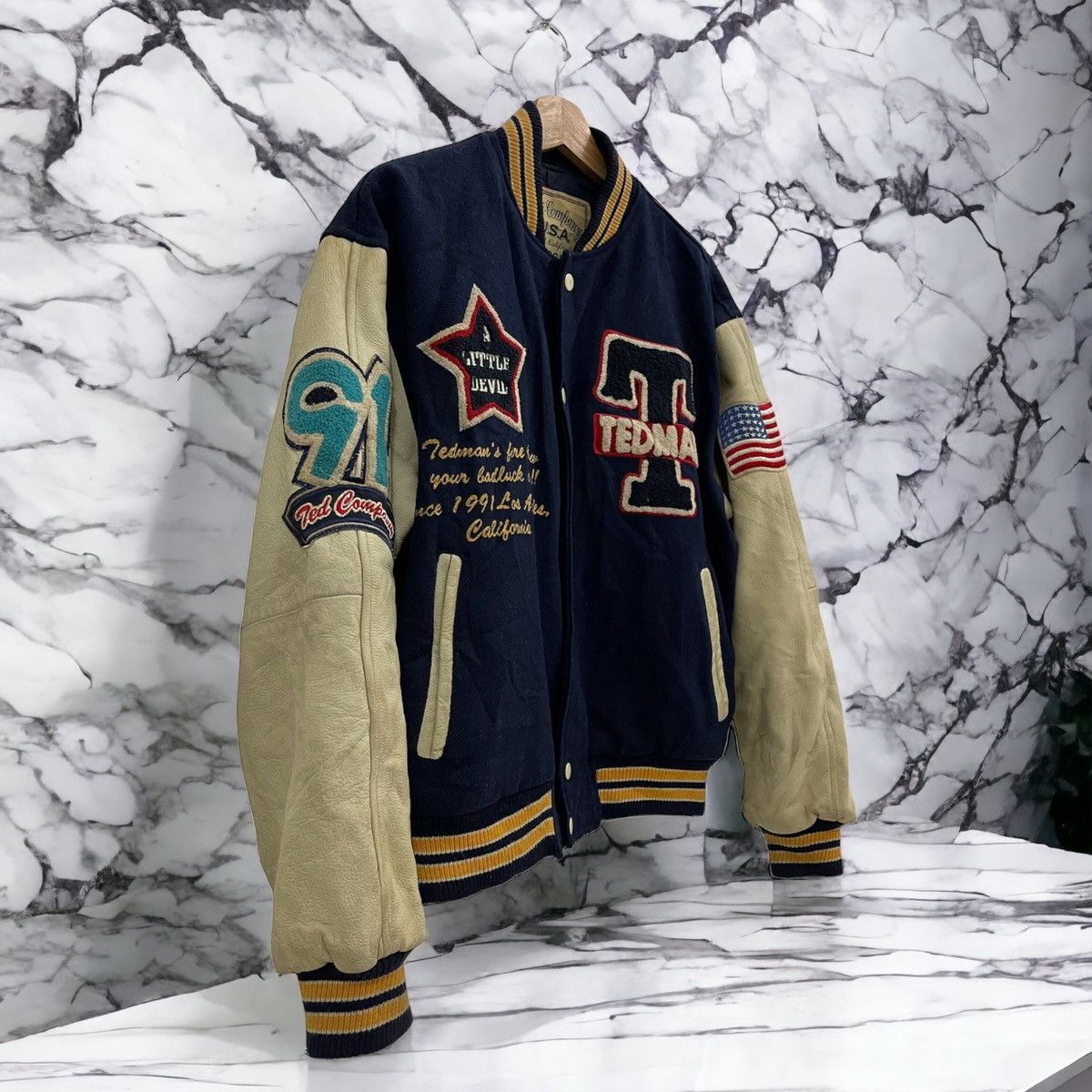 Tedman × Vintage Vintage Ted Company Devil Varsity Leather Jacket Size US M / EU 48-50 / 2 - 4 Thumbnail