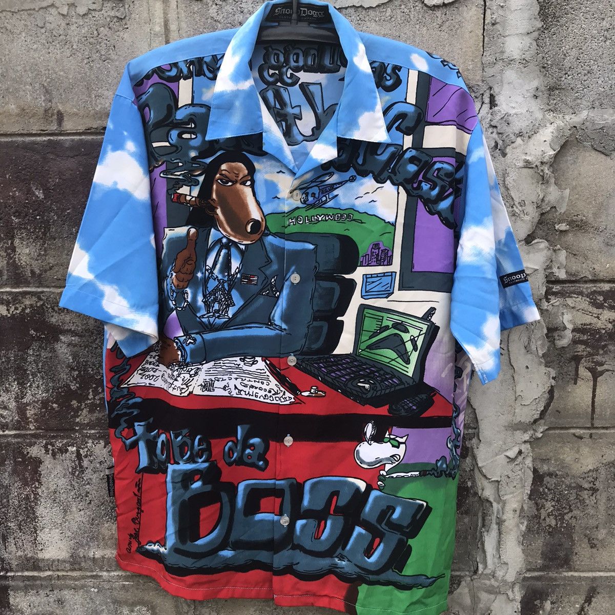 image of Snoop Dogg x Vintage Snoop Dog Shirt Button Ups Fullprint in Blue, Men's (Size XL)