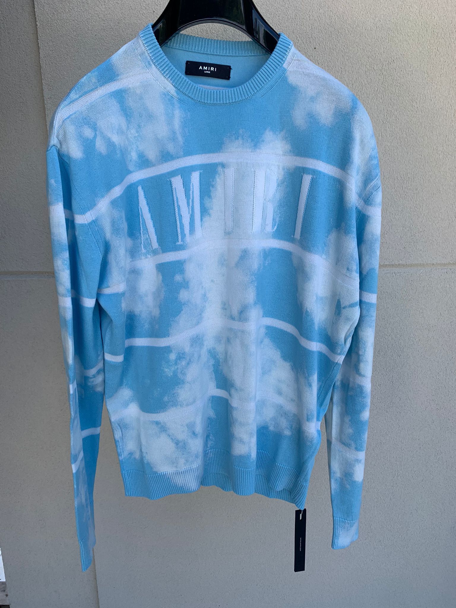 image of Amiri Striped Knit Jacquard Crewneck in Light Blue, Men's (Size Small)