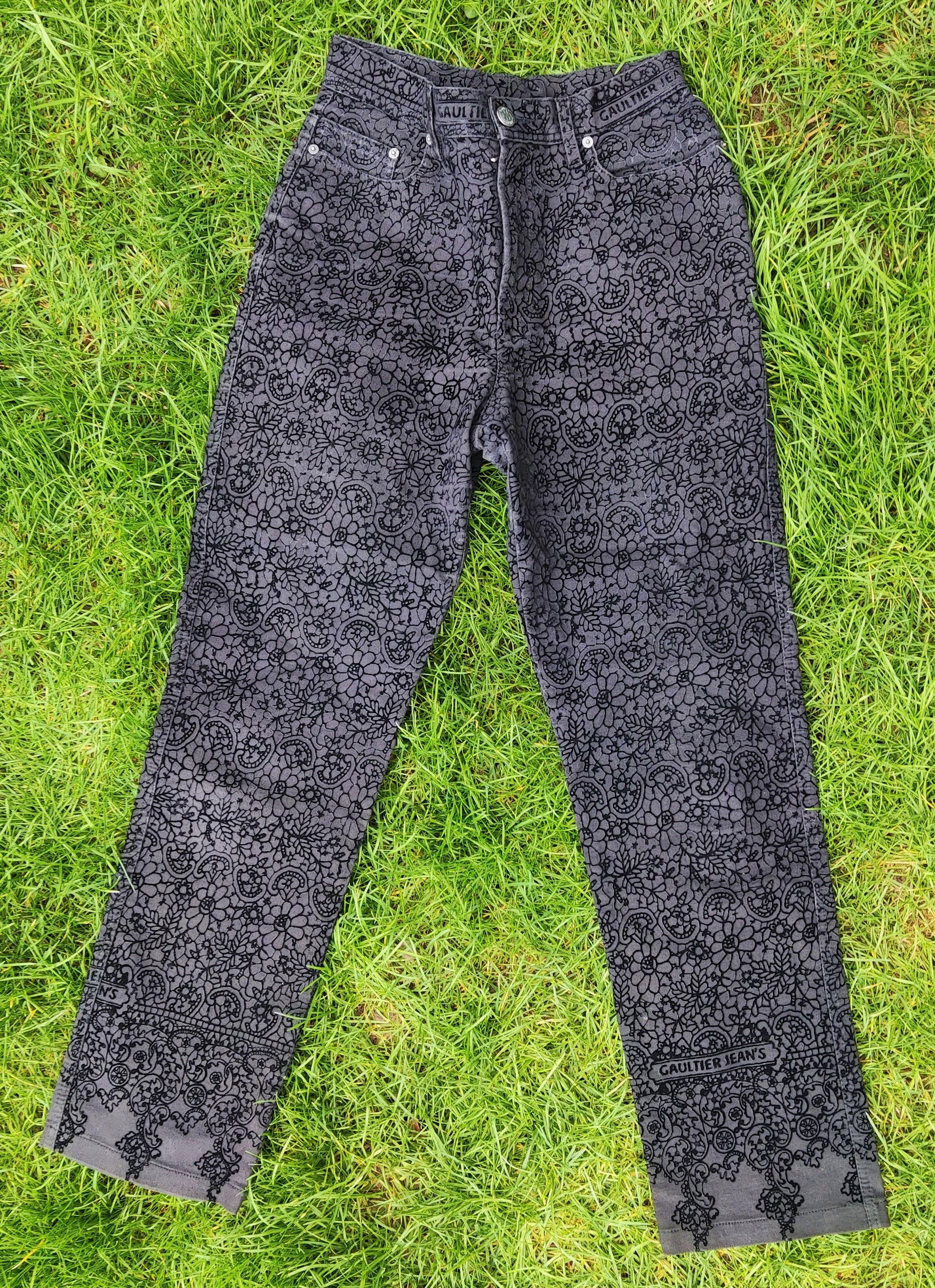 image of Jean Paul Gaultier Floral Jpg Text Vintage Tattoo Pants in Black Gray, Men's (Size 30)