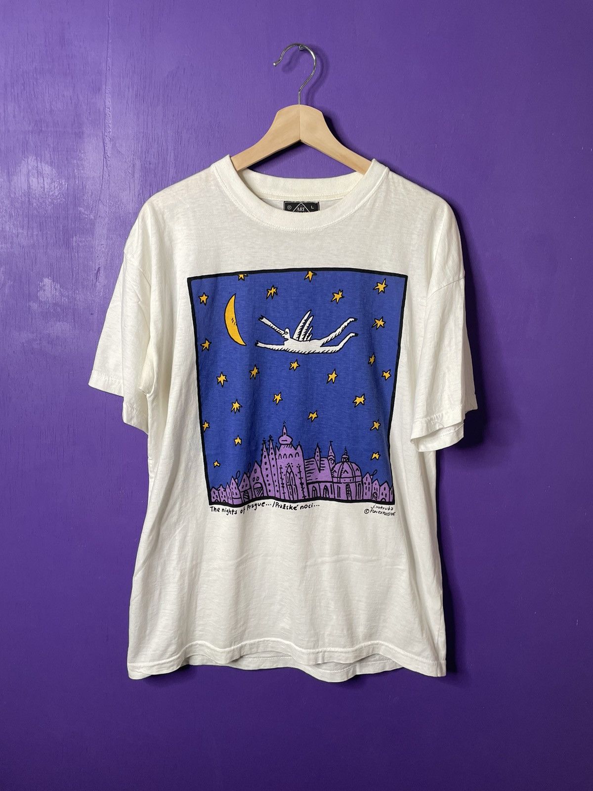 image of The Nights Of Prague Colorful Art T-Shirt in White, Men's (Size Large)