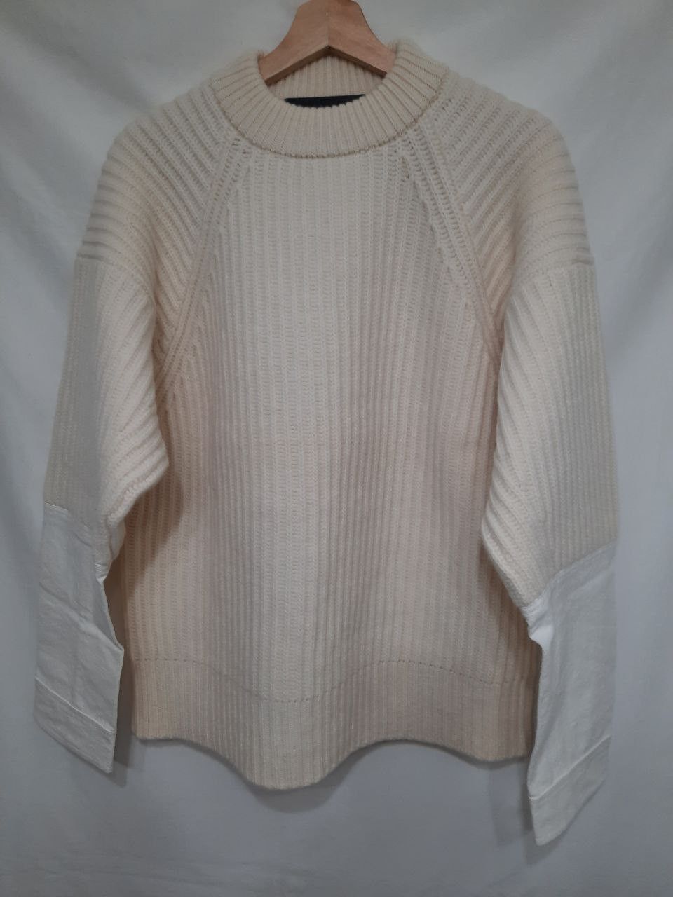 image of Haider Ackermann Shirt Sleeve Patchwork Knit Sweater in Cream/White, Men's (Size Medium)