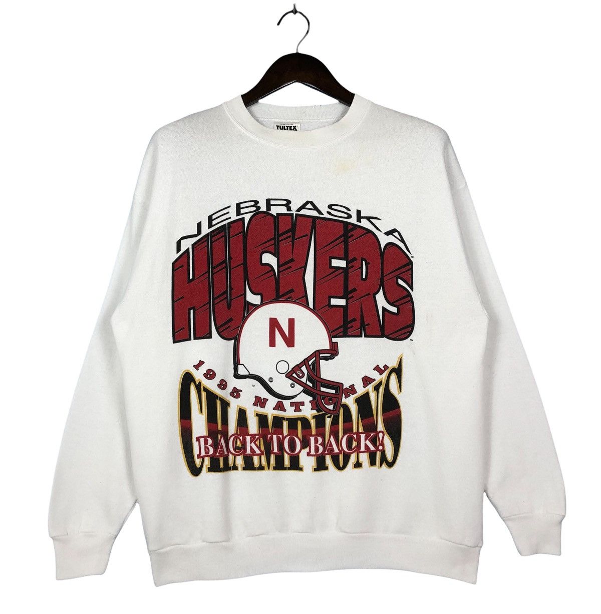 image of Collegiate x NCAA Vintage Nebraska Huskers 1995 National Champions Sweatshirt in White (Size Large)