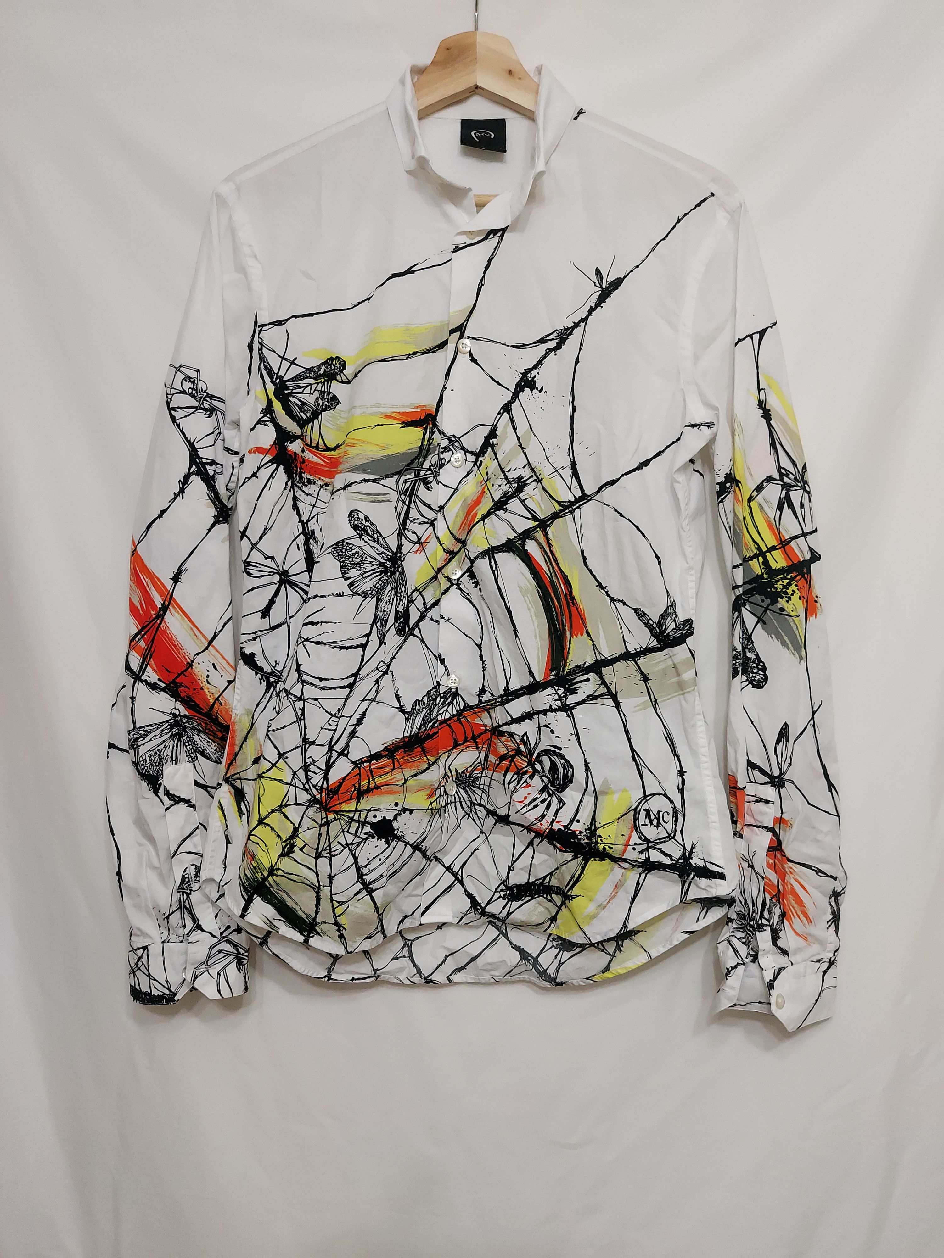 image of Alexander Mcqueen x Mcq Spider Web Print Button Down Shirt in White, Men's (Size Small)