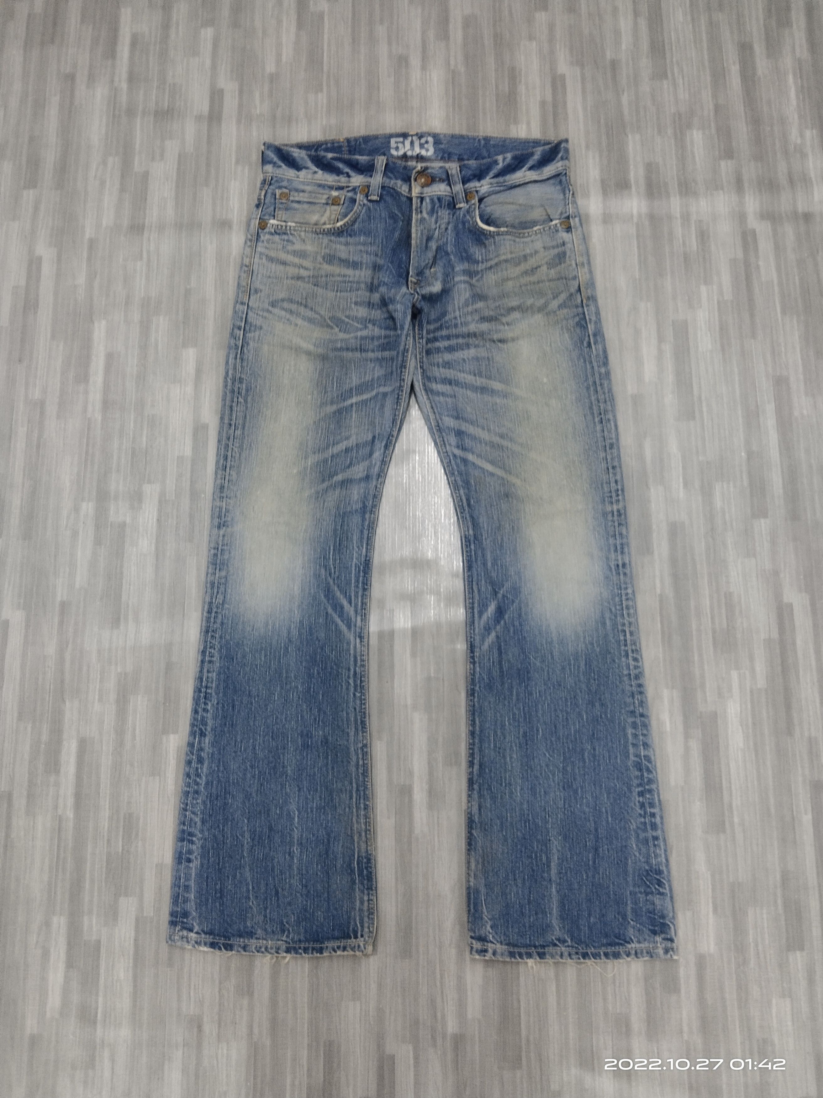 Vintage FLARED🔥DISTRESSED BLUE TRIP 503 DENIM PANTS Size US 32 / EU 48 - 2 Thumbnail